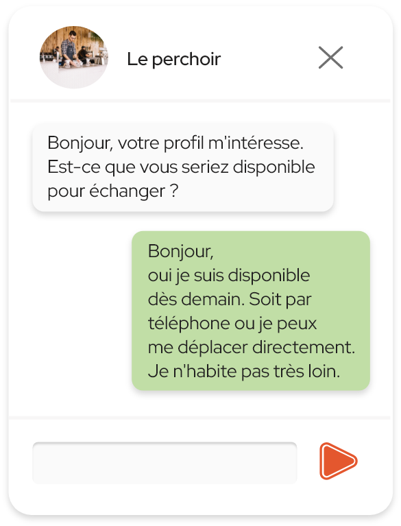 screenshot de la messagerie entre candidats et recruteurs